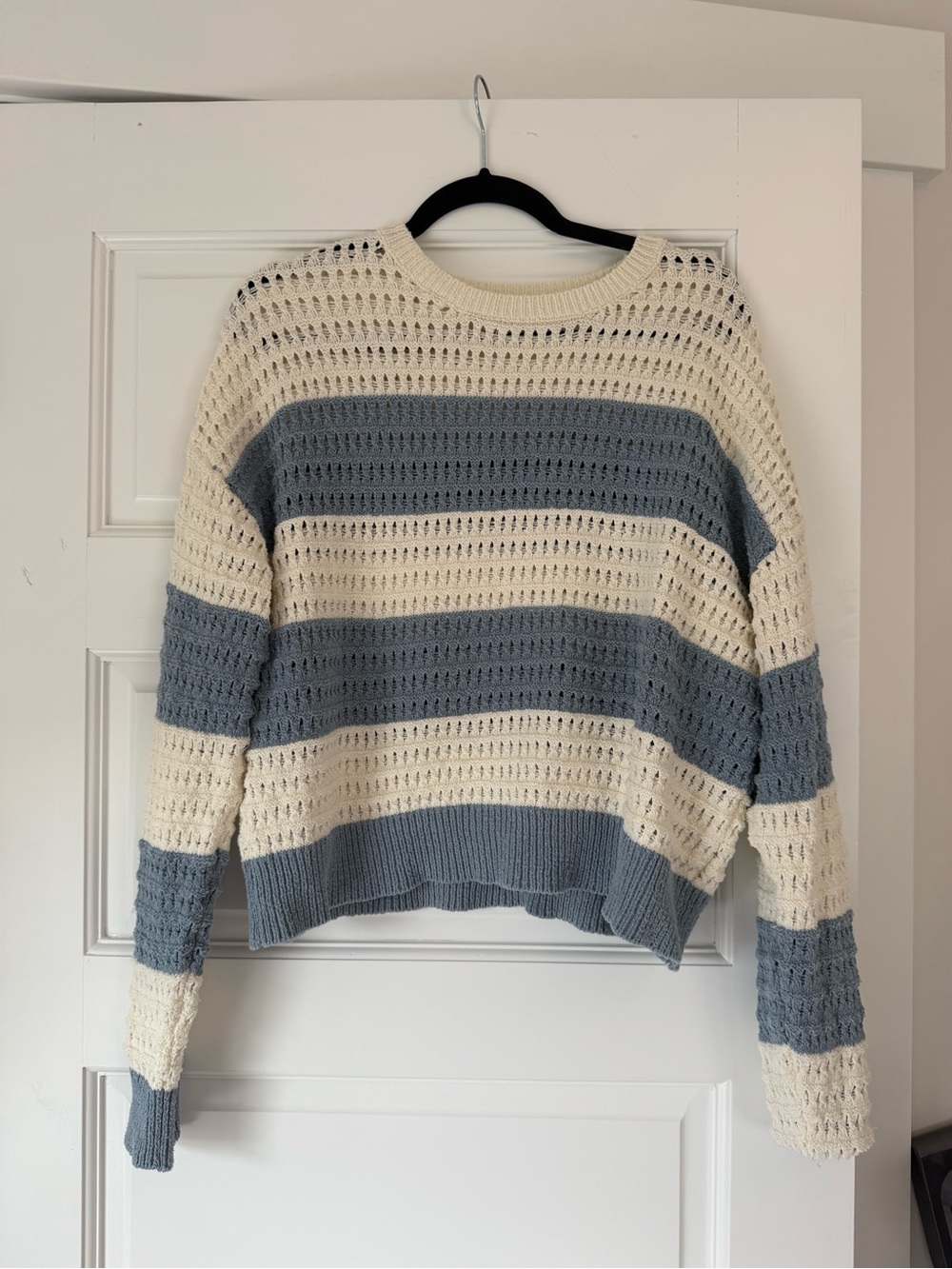 Zsupply - Cream and Dusty Blue Striped Crochet Sweater